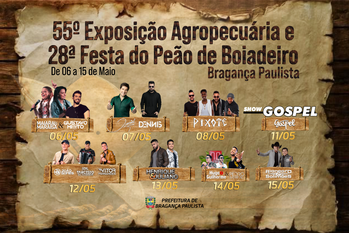 VEM AÍ A 55ª EXPOAGRO E 28ª FESTA DO PEÃO DE BOIADEIROS DE BRAGANÇA  PAULISTA - Prefeitura de Bragança Paulista