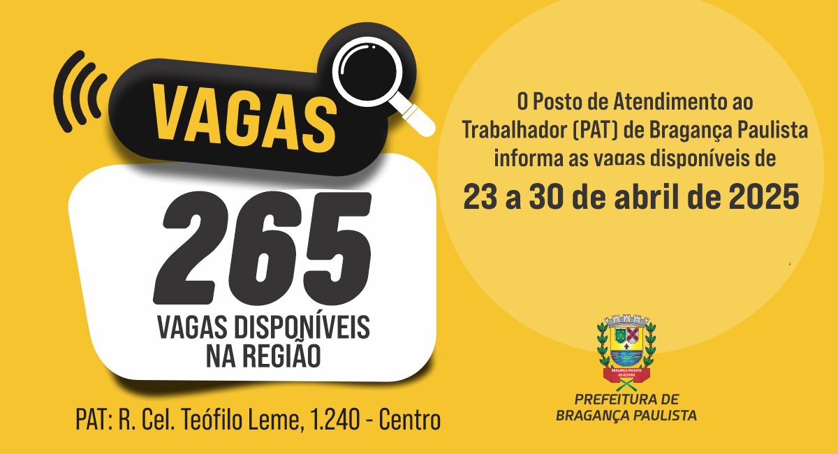 Posto de Atendimento ao Trabalhador tem 265 vagas disponíveis nesta semana