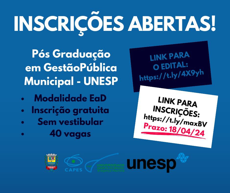 Polo UAB de Bragança Paulista abre inscrições gratuitas para curso de pós- graduação em Gestão Pública Municipal