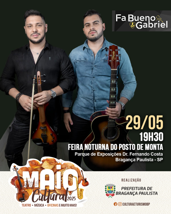 Show da dupla sertaneja Fa Bueno & Gabriel acontece na Feira Noturna desta semana