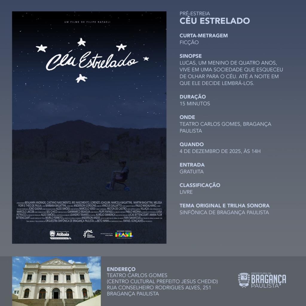 Pré-estreia especial em Bragança Paulista: Sinfônica de Bragança dá vida ao curta “Céu Estrelado” no Teatro Carlos Gomes
