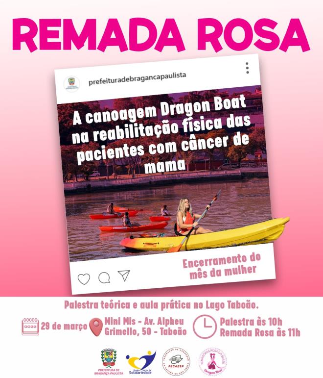 Remada Rosa acontece neste sábado (29/03) no Lago do Taboão