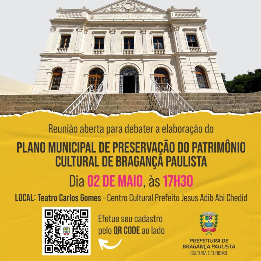 Reunião para debater a elaboração do Plano de Preservação do Patrimônio Cultural acontece nesta terça-feira (02/05)