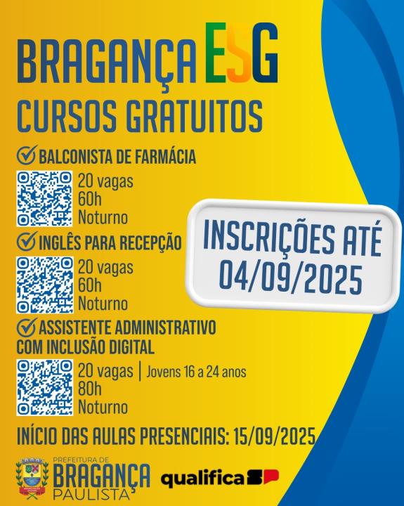 Prefeitura de Bragança Paulista abre 60 vagas para novos cursos de capacitação com o Qualifica SP