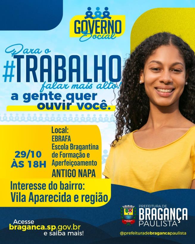Prefeitura realiza próxima Reunião do Governo Social no bairro Vila Aparecida nesta quarta-feira, dia 29