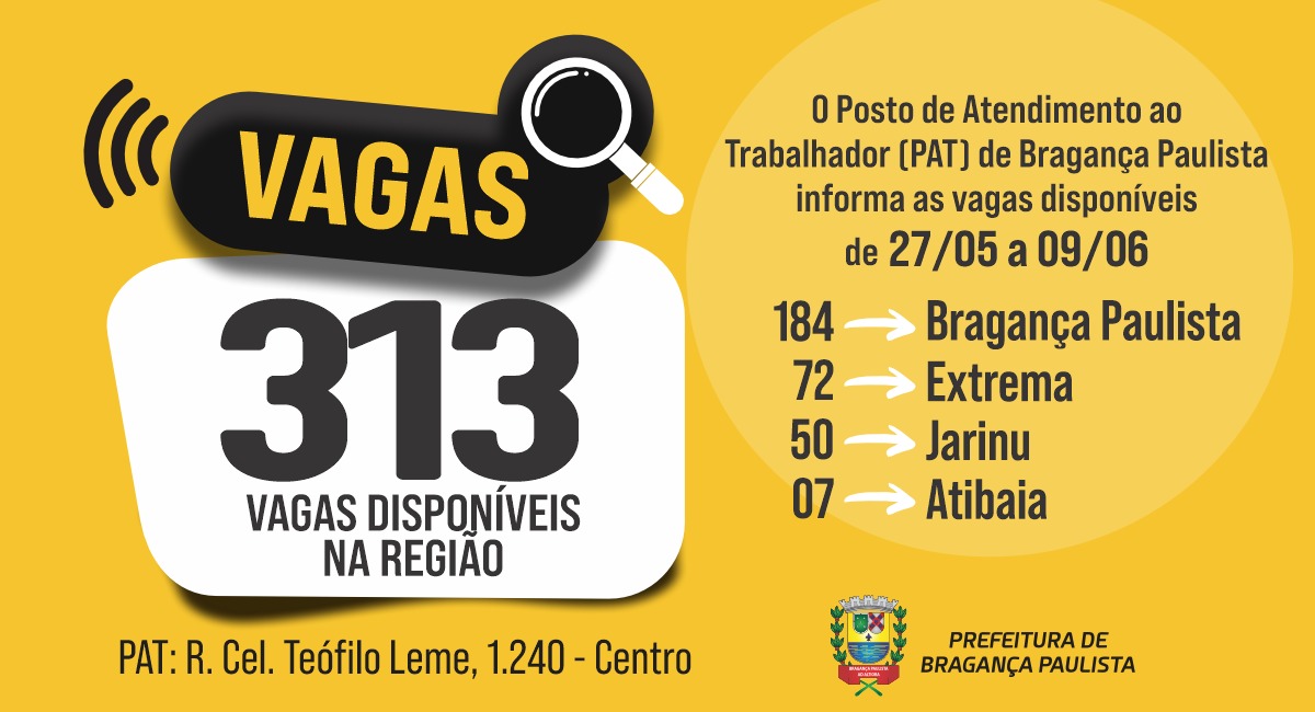 Posto de Atendimento ao Trabalhador tem 313 vagas disponíveis nesta semana