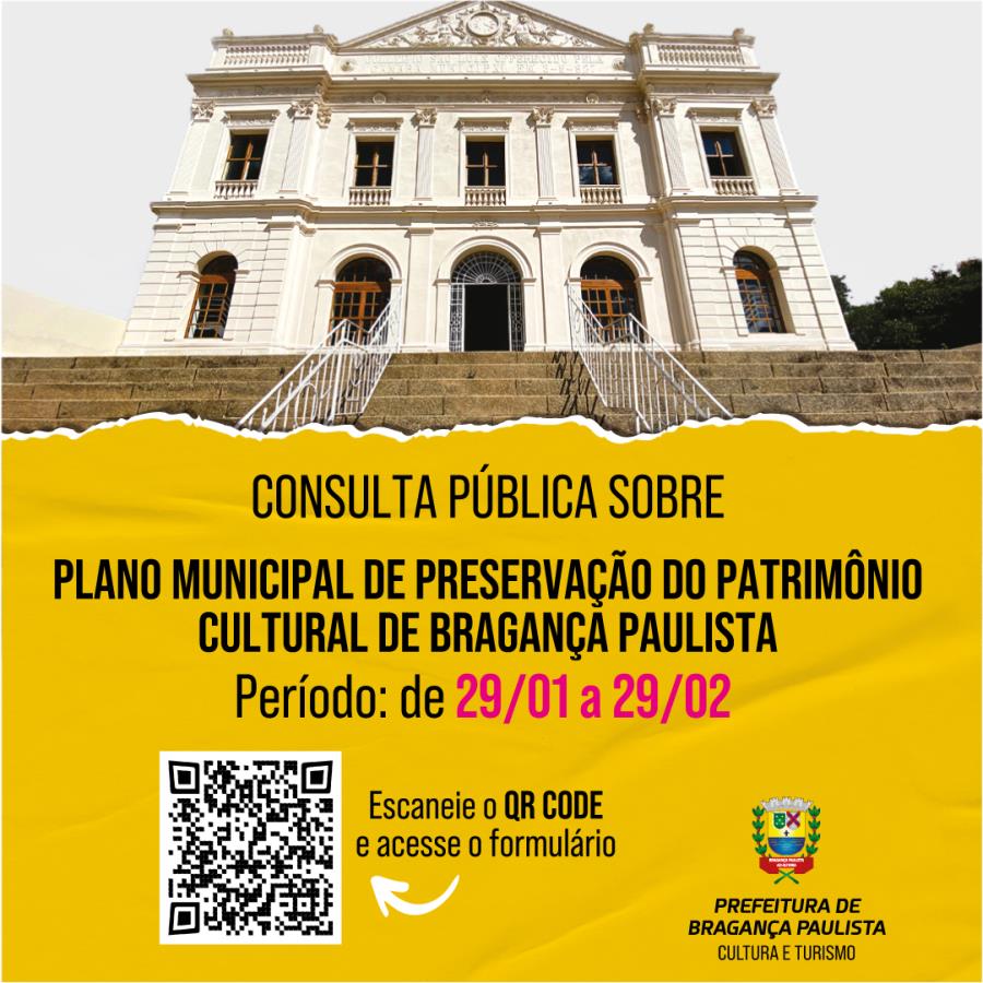 Prefeitura publica consulta pública sobre Plano Municipal de Preservação do Patrimônio Cultural