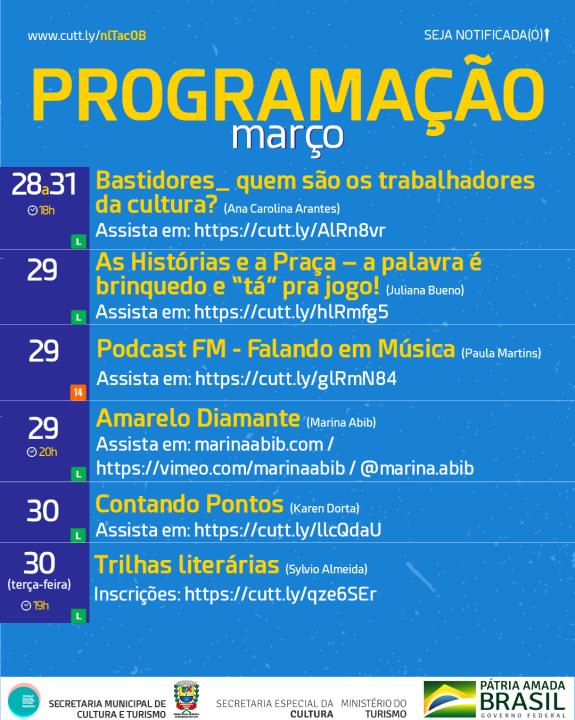 Lei Aldir Blanc – Programação da última semana de março promove atividades de música, literatura, dança e artesanato