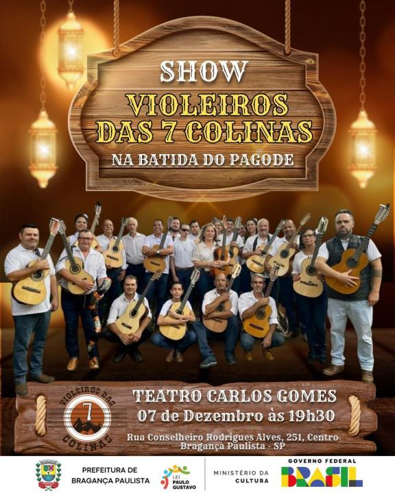 Orquestra Violeiros das 7 Colinas celebra a cultura caipira e sertaneja no espetáculo "Na Batida do Pagode", no Teatro Carlos Gomes