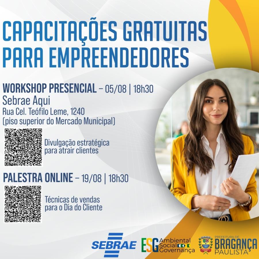 Programa ESG Bragança promove workshops e palestra de empreendedorismo em parceria com o Sebrae em agosto