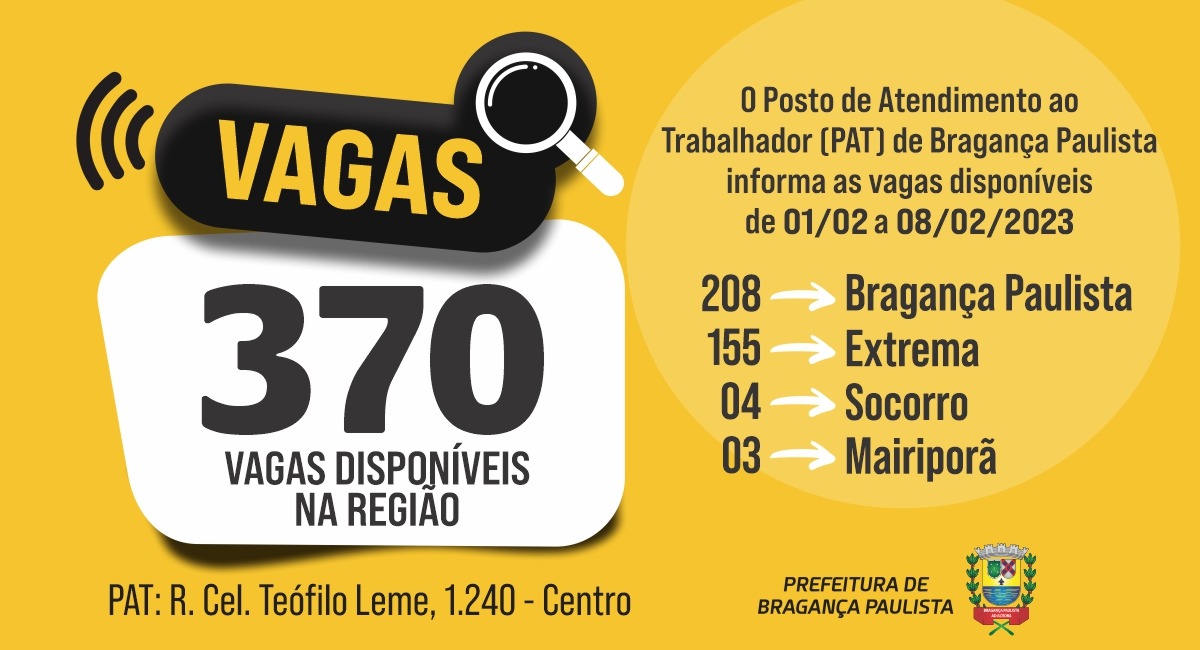 Posto de Atendimento ao Trabalhador tem 370 vagas disponíveis nesta semana 