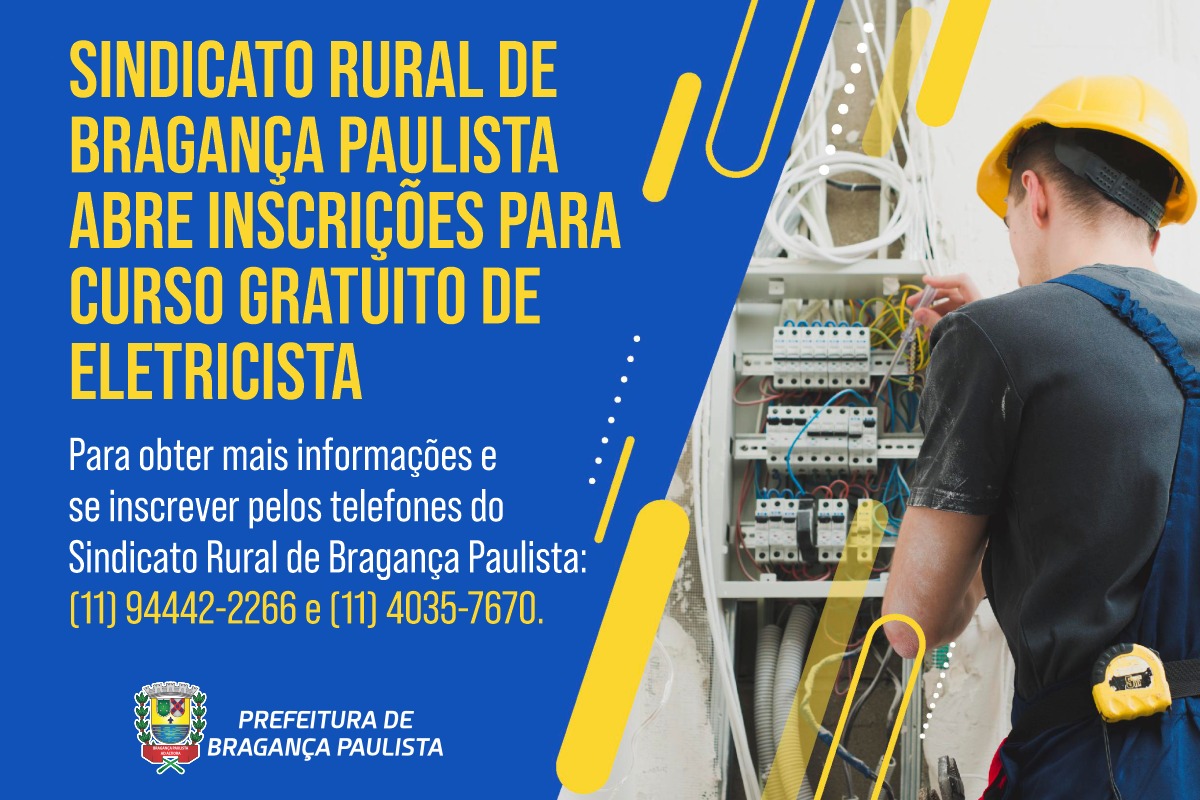 Sindicato Rural de Bragança Paulista abre inscrições para curso gratuito de eletricista