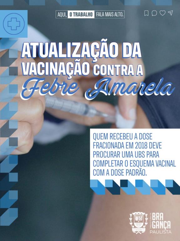 NOTA – Atualização da Vacinação contra Febre Amarela para quem recebeu a Dose Fracionada em 2018