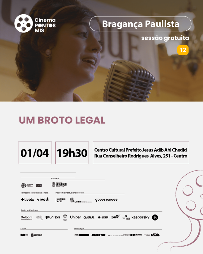 Pontos MIS divulga programação gratuita de cinema em abril em Bragança Paulista