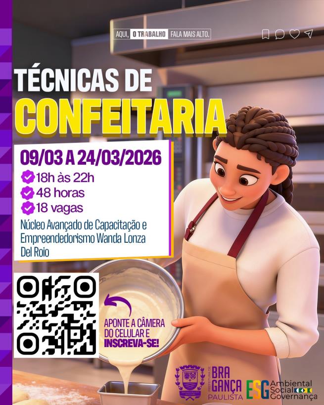 Doçura que gera oportunidades em curso gratuito de confeitaria