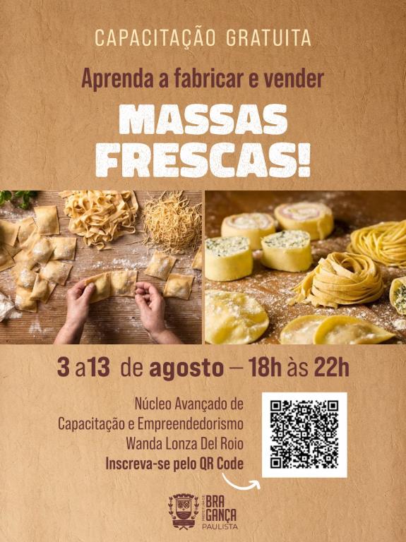 Capacitação gratuita oferece formação em produção e venda de massas frescas