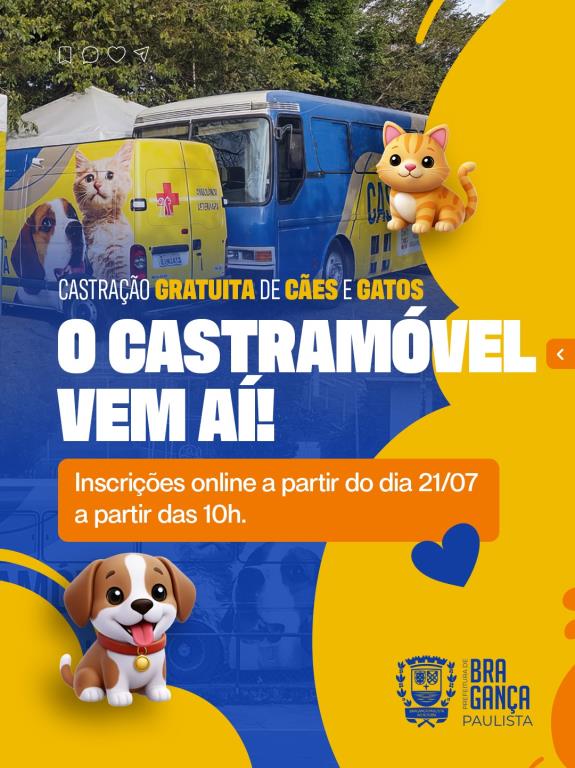 Castramóvel abre inscrições para atendimento gratuito de cães e gatos