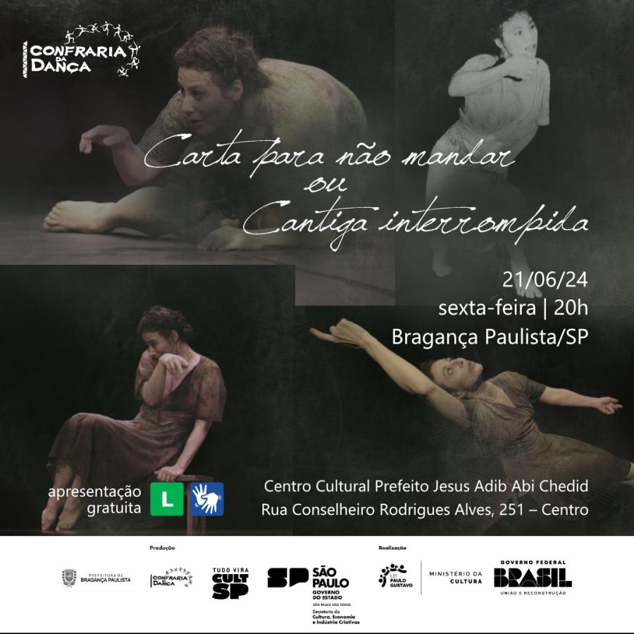 Bragança Paulista recebe premiado solo da dança “Carta para não mandar ou Cantiga interrompida” em apresentação gratuita