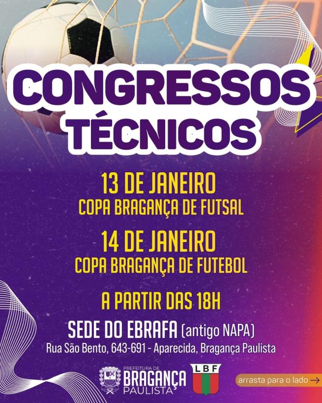 Inscrições encerradas e Congressos Técnicos da Copa Bragança de Futsal e Futebol serão realizados na sede da EBRAFA, na Vila Aparecida