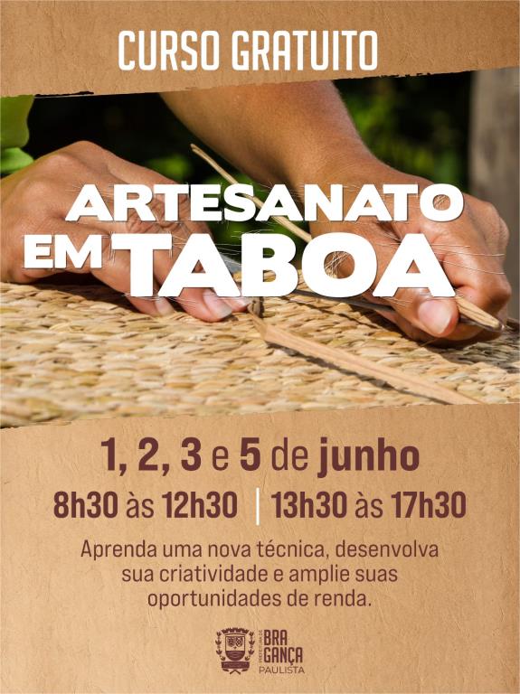 Inscrições abertas para curso gratuito de Artesanato em Taboa