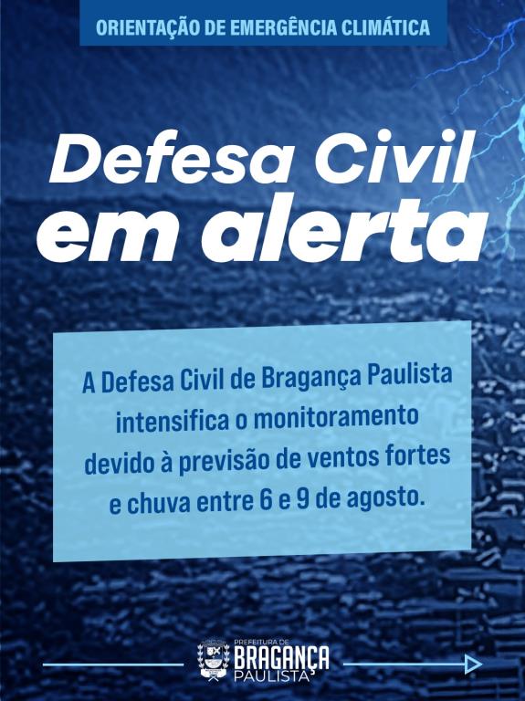 Defesa Civil de Bragança Paulista intensifica monitoramento diante da previsão de ventos de até 90 km/h
