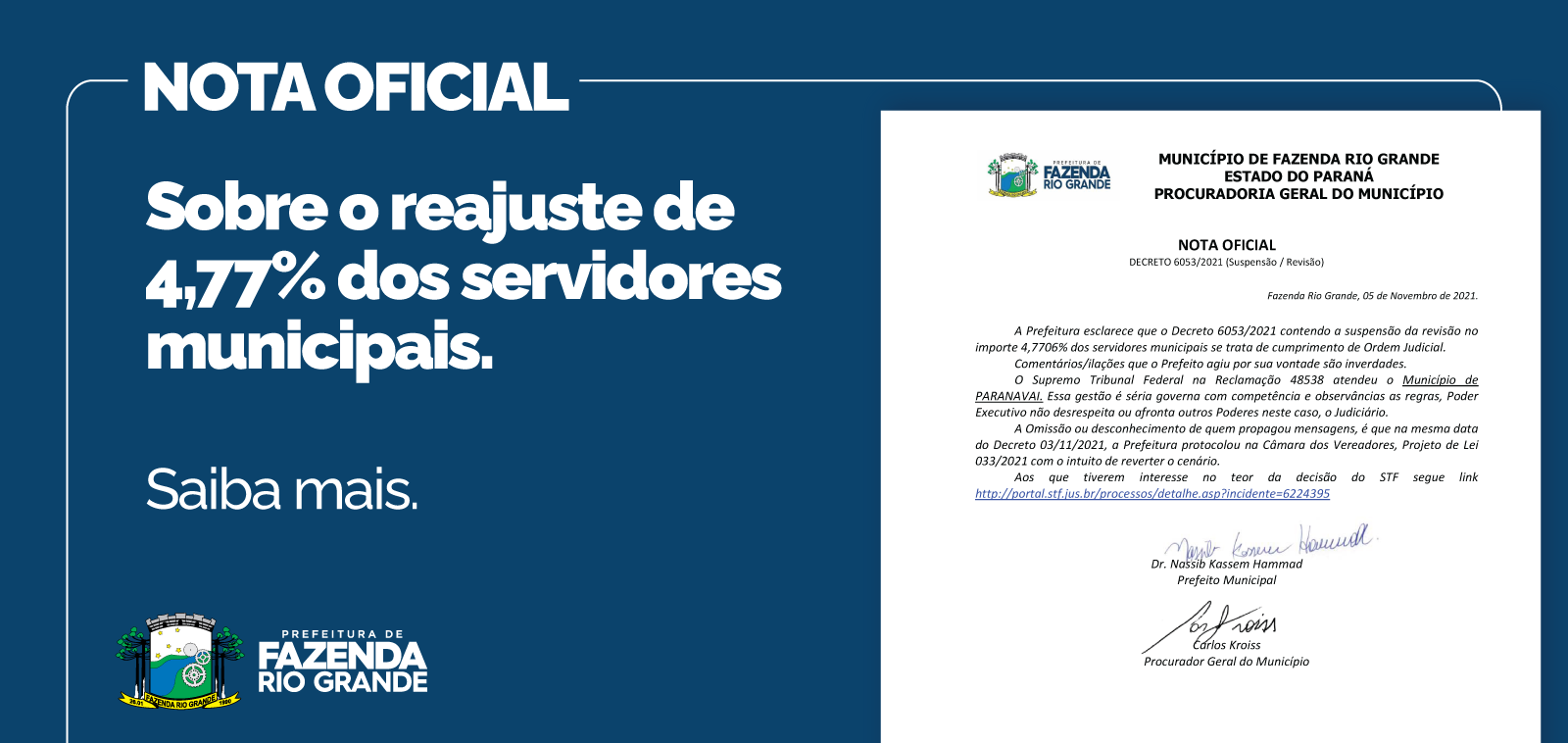 NOTA OFICIAL - PROCURADORIA GERAL DO MUNICÍPIO