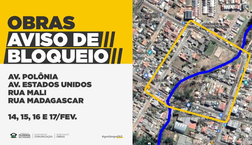 Bloqueio de vias para obras.
