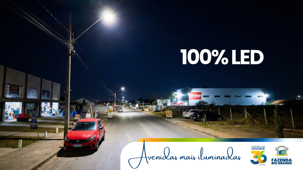 Programa 100% LED avança levando iluminação de qualidade para avenidas principais de Fazenda Rio Grande