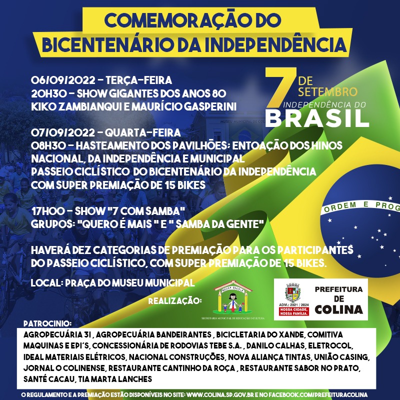 Prefeitura de Colina celebra o Bicentenário da Independência do Brasil com programação especial