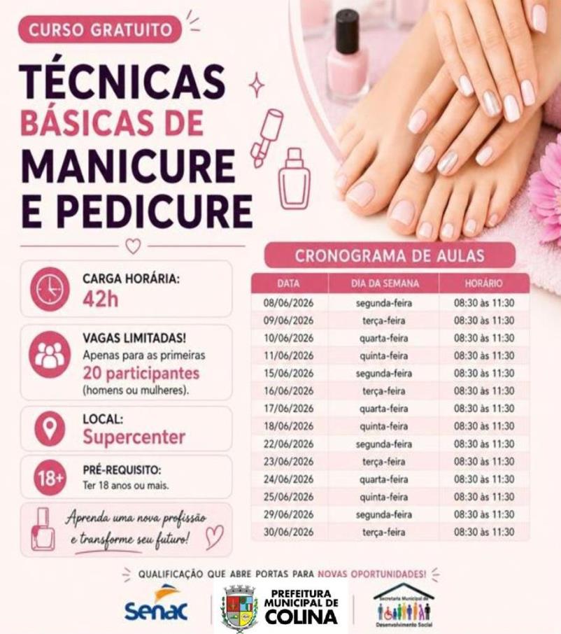 Colina abre inscrições para curso gratuito de técnicas básicas de manicure e pedicure