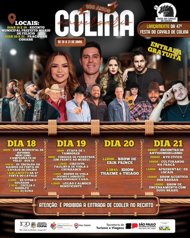 Colina celebra 100 anos com programação especial e atrações para toda a população