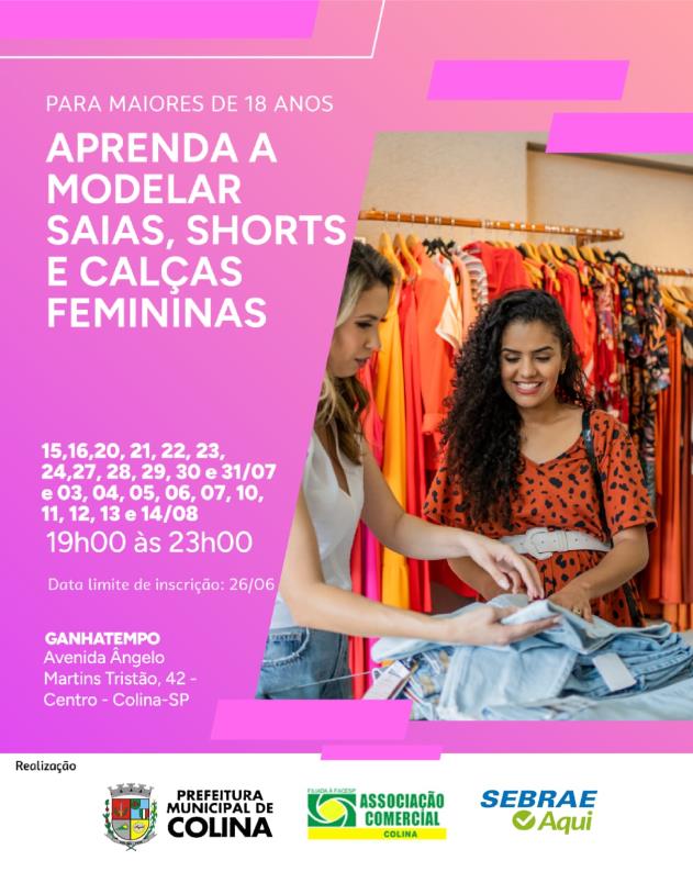Colina abre inscrições para curso gratuito de modelagem de saias, shorts e calças femininas