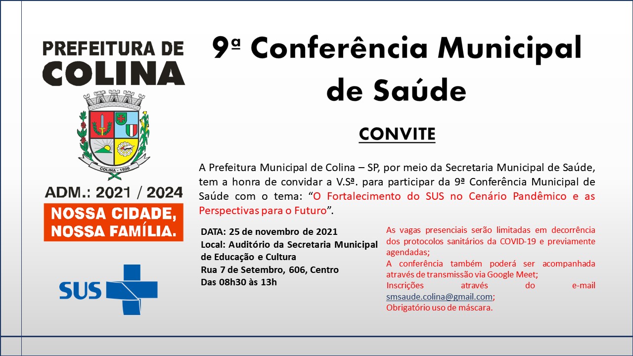 Prefeitura de Colina vai realizar a 9ª Conferência Municipal da Saúde