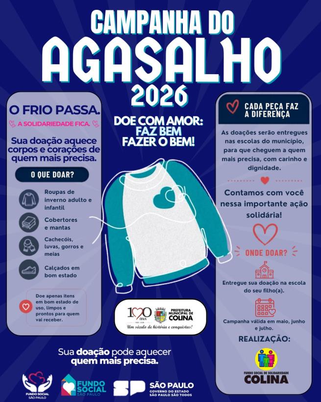 Campanha do Agasalho 2026 mobiliza arrecadações em Colina