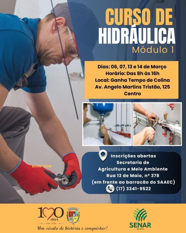 Curso de Hidráulica abre inscrições e oferece qualificação profissional em Colina