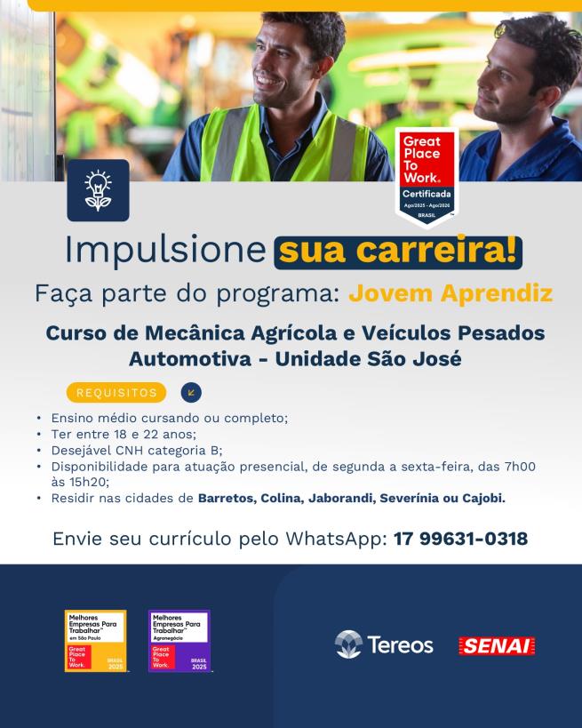 Conecta Jovem abre 32 vagas para o Programa Jovem Aprendiz em Colina