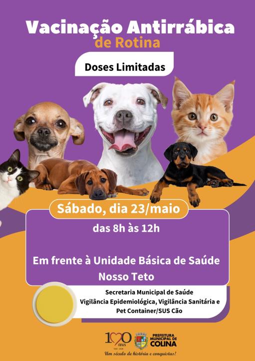 Saúde promove vacinação antirrábica gratuita para cães e gatos em Colina
