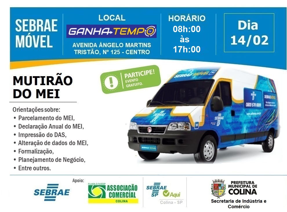 Colina recebe SEBRAE Móvel no dia 14 de fevereiro