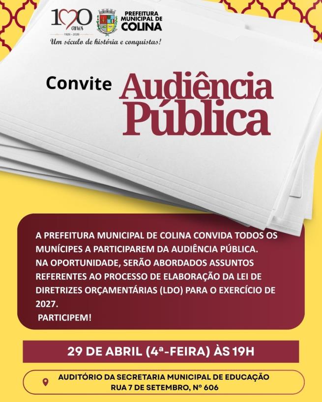 Audiência Pública em Colina convida população a participar da LDO 2027