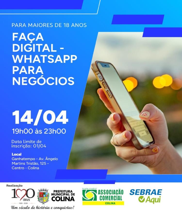 Curso gratuito ensina a usar o WhatsApp para impulsionar negócios em Colina