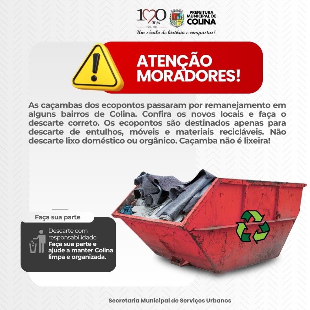Prefeitura reorganiza caçambas de ecopontos em Colina
