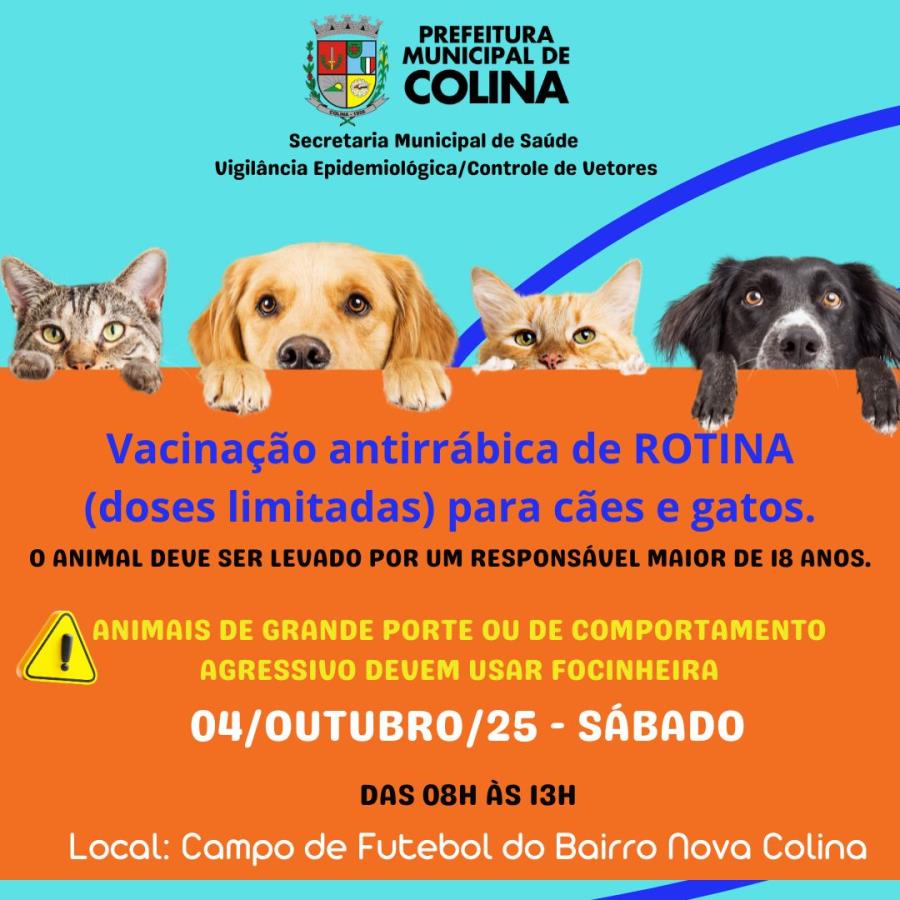 04 de Outubro: Leve seu pet para vacinar no Bairro Nova Colina