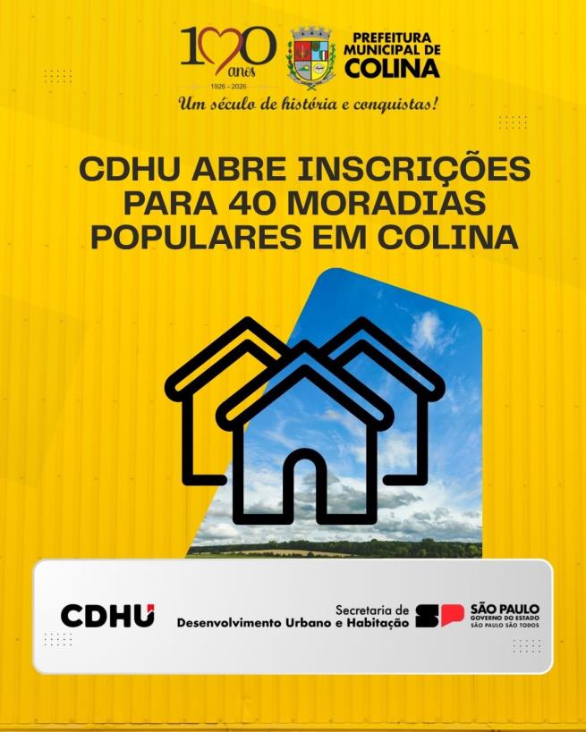 CDHU abre inscrições para 40 moradias populares em Colina