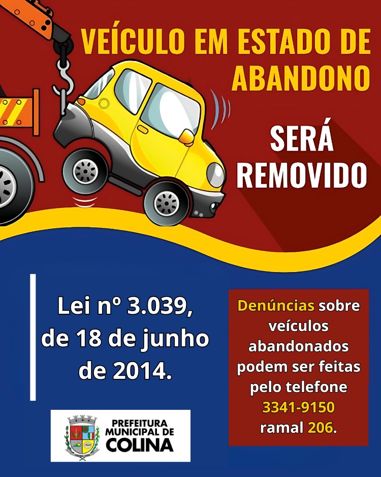 Prefeitura de Colina dará início à remoção de veículos e carcaças abandonadas em vias públicas