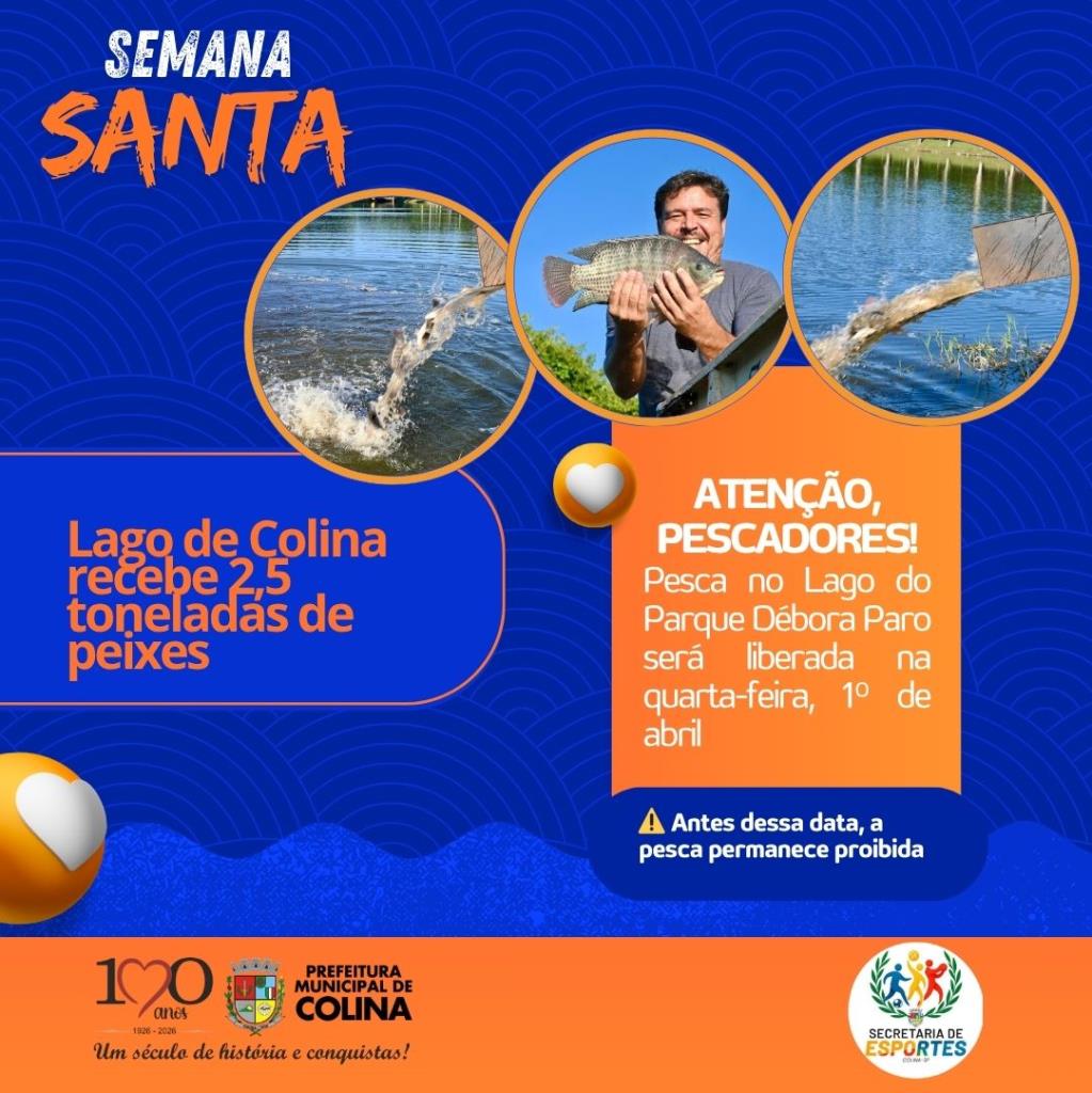 Prefeitura de Colina realiza soltura de mais de 2,5 toneladas de tilápias no Lago do Parque Débora Paro para a Semana Santa