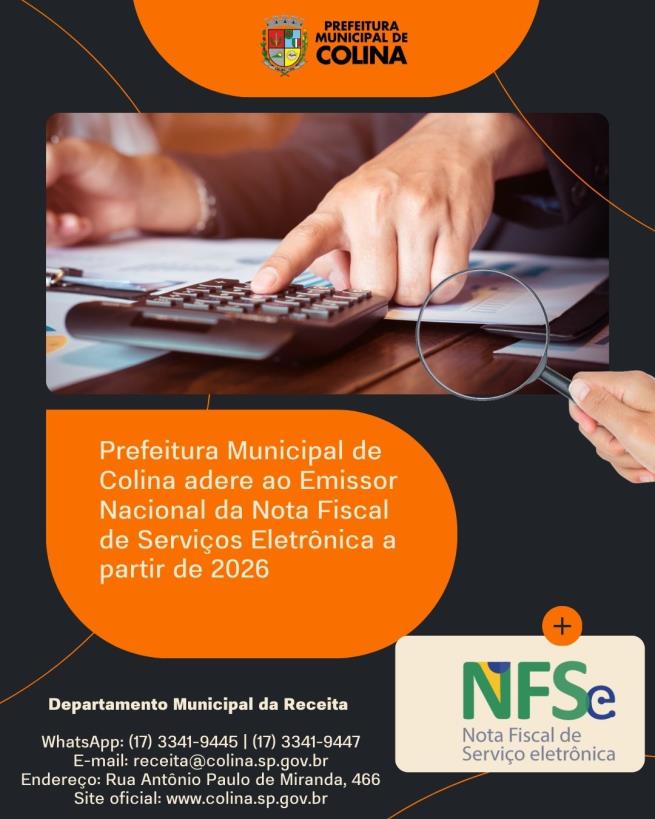 Prefeitura de Colina adere ao Emissor Nacional da Nota Fiscal de Serviços Eletrônica a partir de 2026