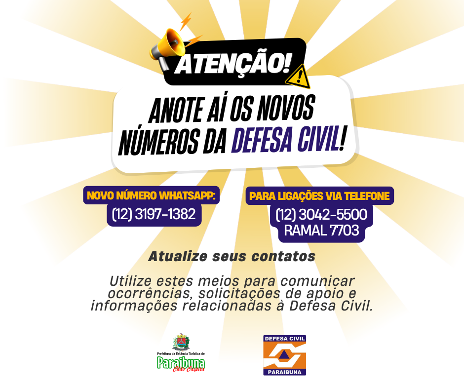Defesa Civil Municipal de Paraibuna divulga novos números de contato