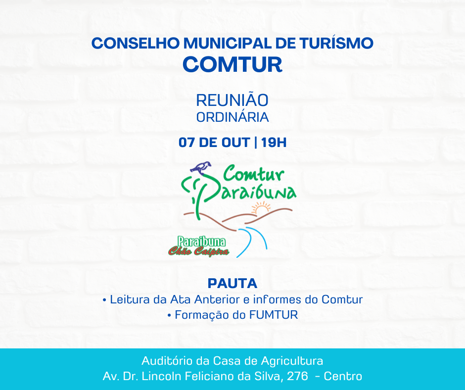 Convocação para reunião ordinária do Conselho Municipal de Turismo - COMTUR