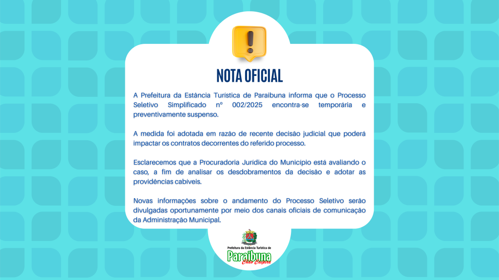 NOTA OFICIAL: Processo Seletivo Simplificado nº 002/2025 (Saúde)
