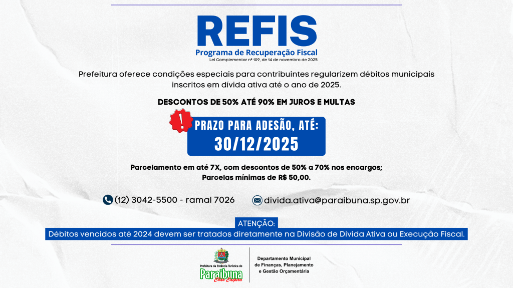 Programa de Recuperação Fiscal oferece até 90% de desconto para regularização de débitos municipais